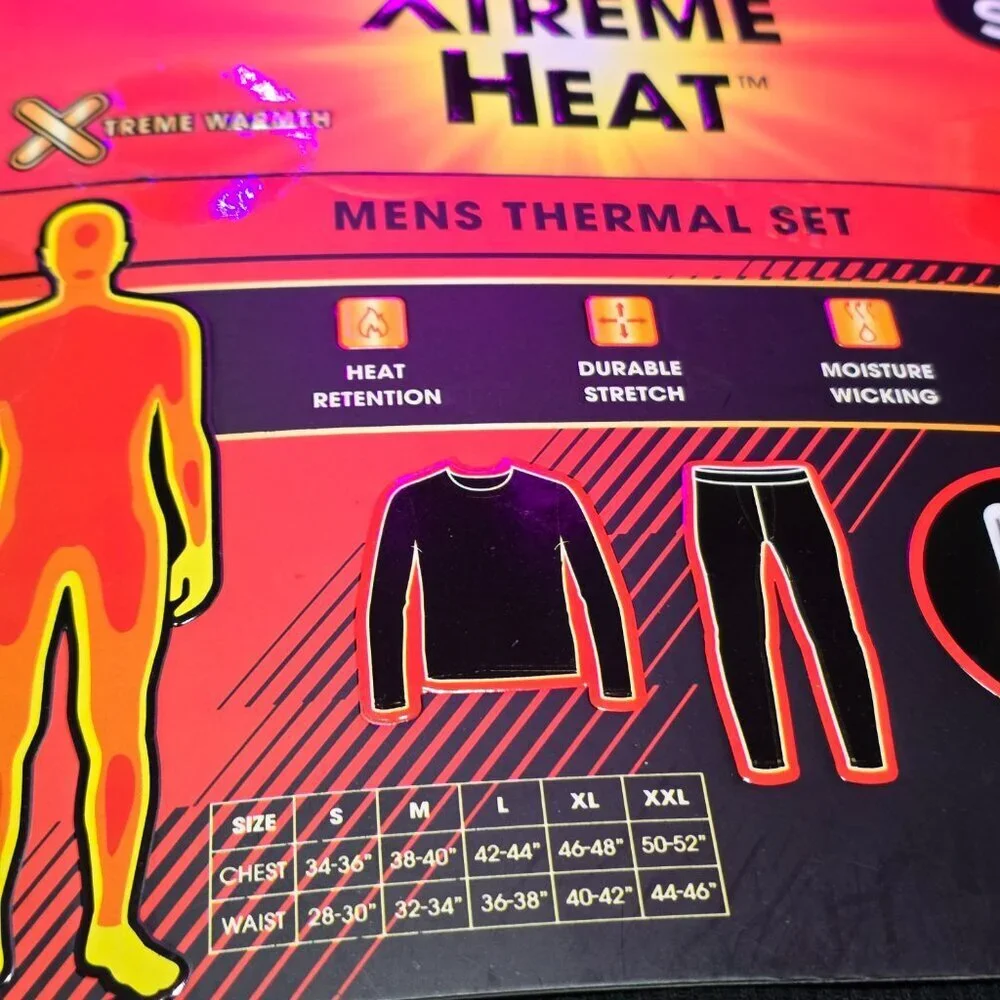 Xtreme Heat Mens Thermal Underwear Set Insulated Shirt & Long Johns, Black Small